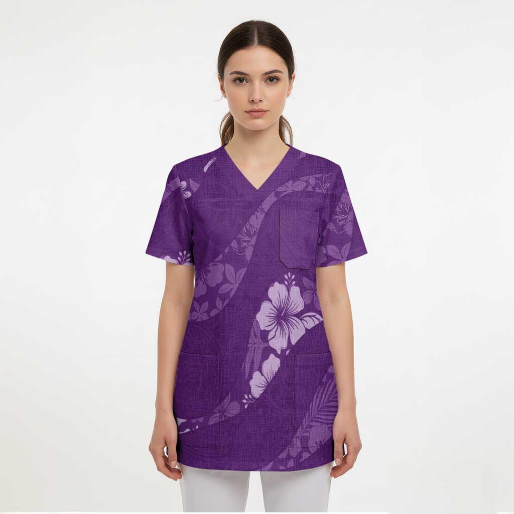 Aloha Hawaii Floral Tapa Scrub Top Patchwork Violet LT7 - Polynesian Pride
