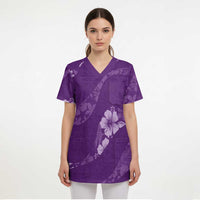 Aloha Hawaii Floral Tapa Scrub Top Patchwork Violet LT7 - Polynesian Pride