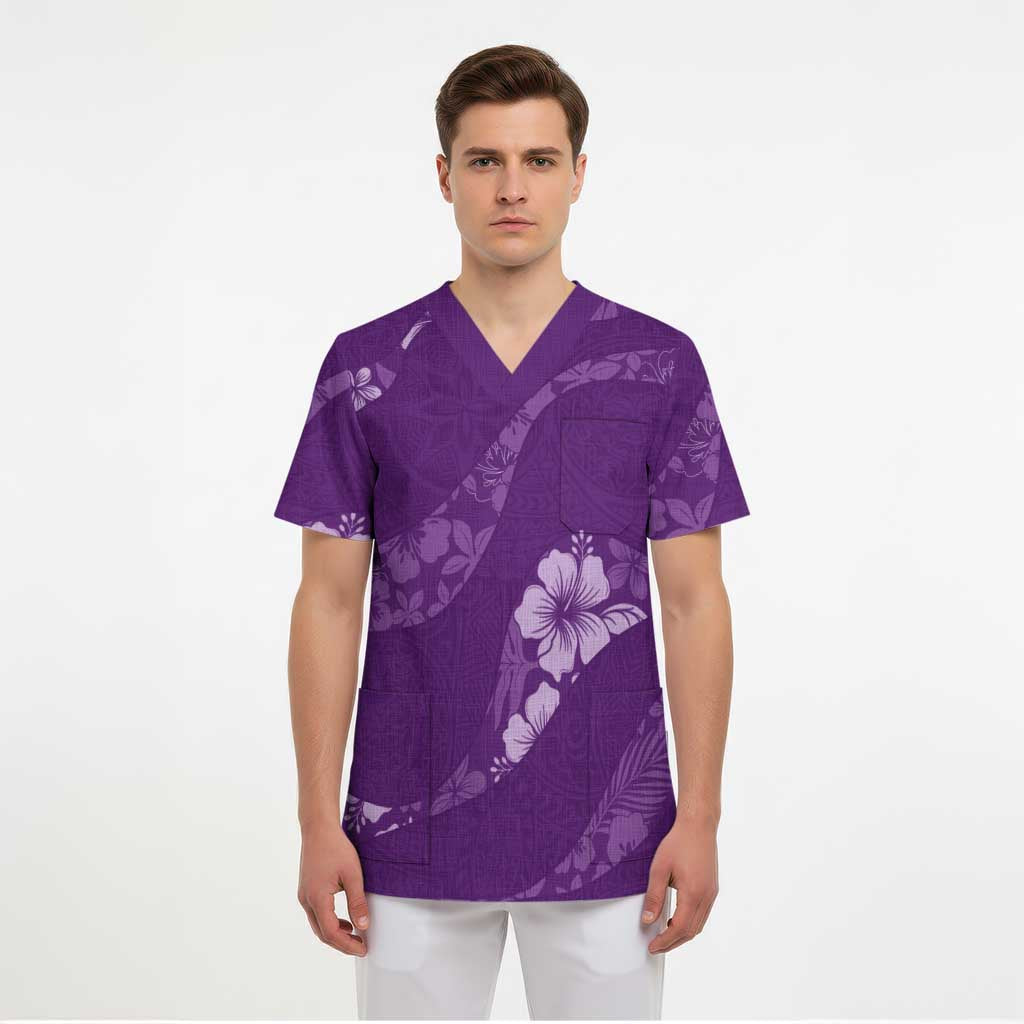 Aloha Hawaii Floral Tapa Scrub Top Patchwork Violet LT7 - Polynesian Pride