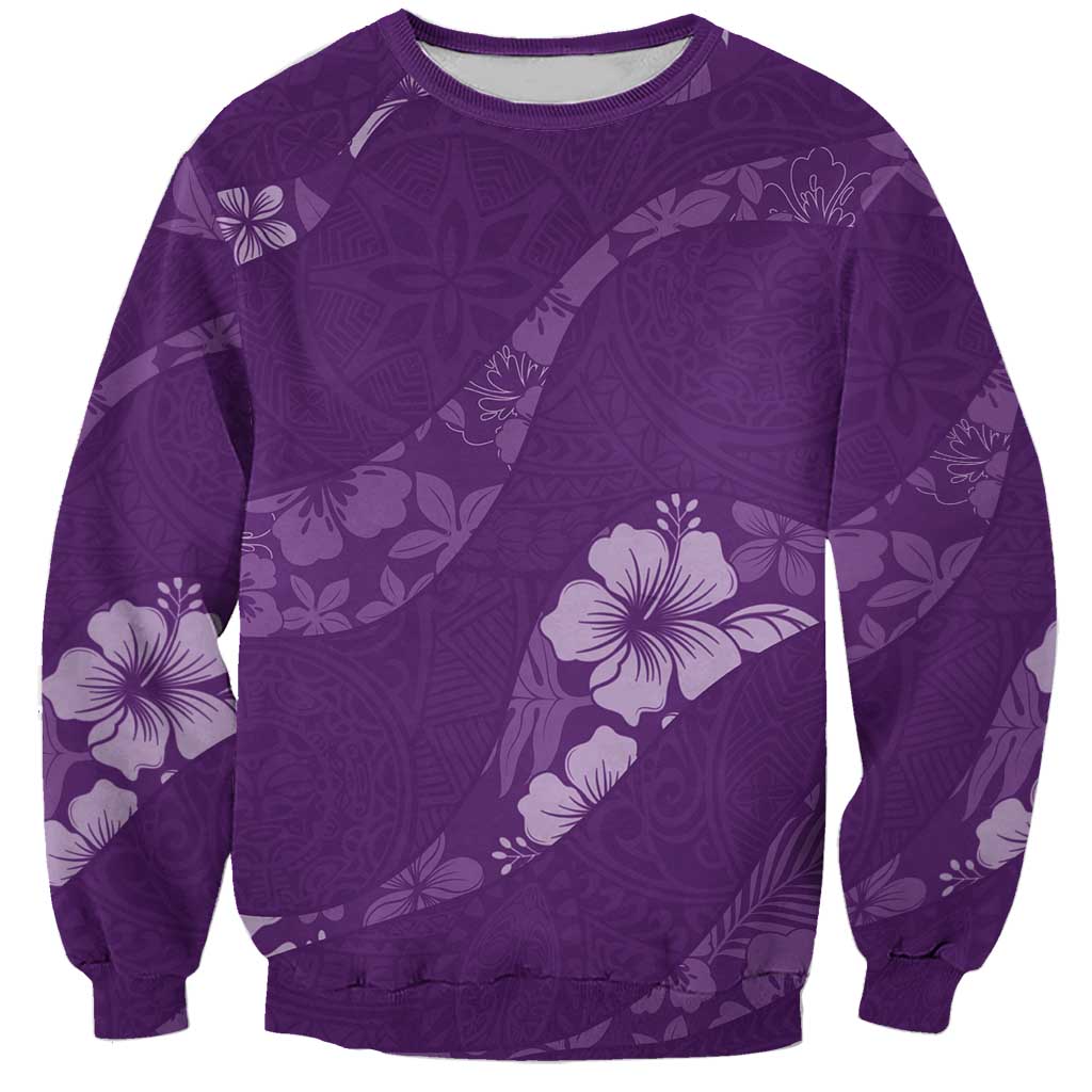 Aloha Hawaii Floral Tapa Sweatshirt Patchwork Violet LT7 Unisex Violet - Polynesian Pride