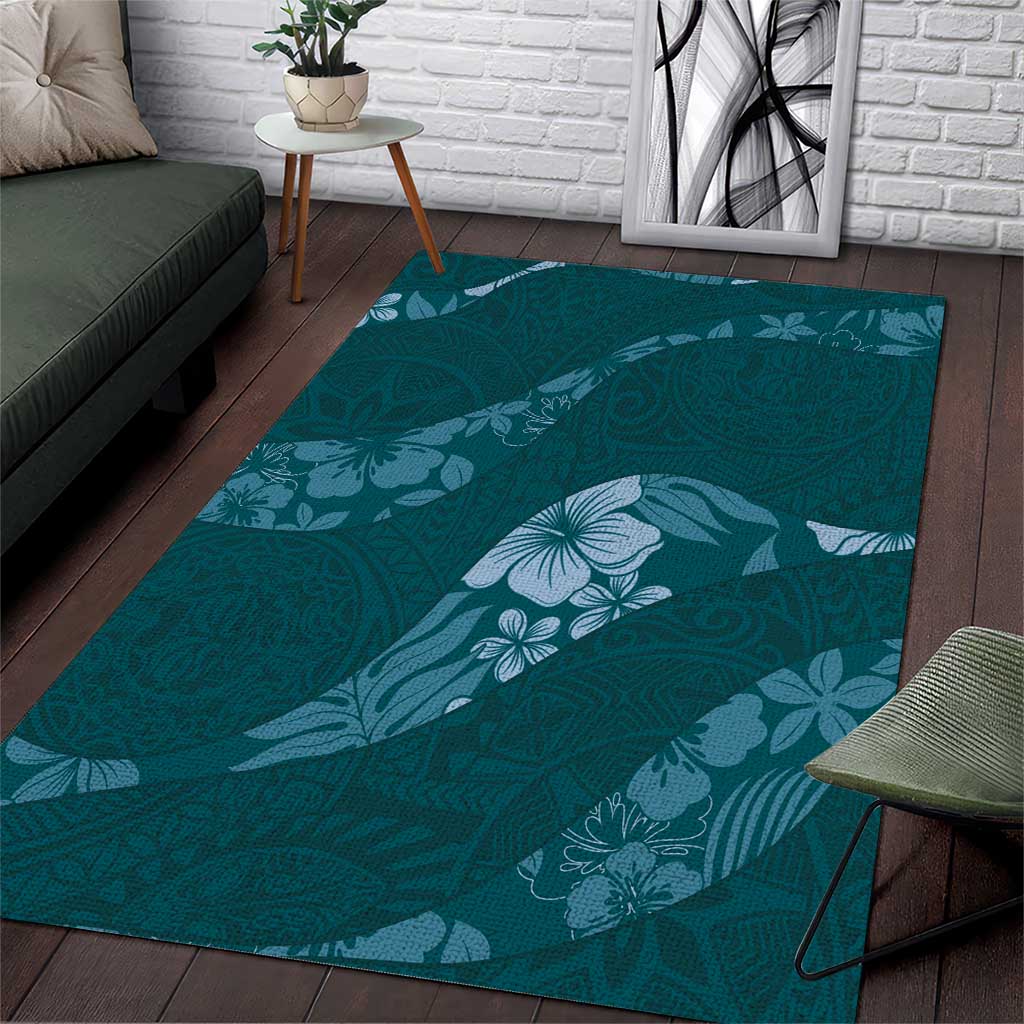 Aloha Hawaii Floral Tapa Area Rug Patchwork Teal LT7 Teal - Polynesian Pride