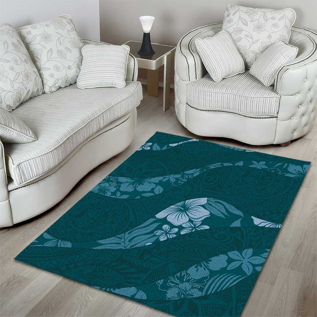 Aloha Hawaii Floral Tapa Area Rug Patchwork Teal LT7 - Polynesian Pride