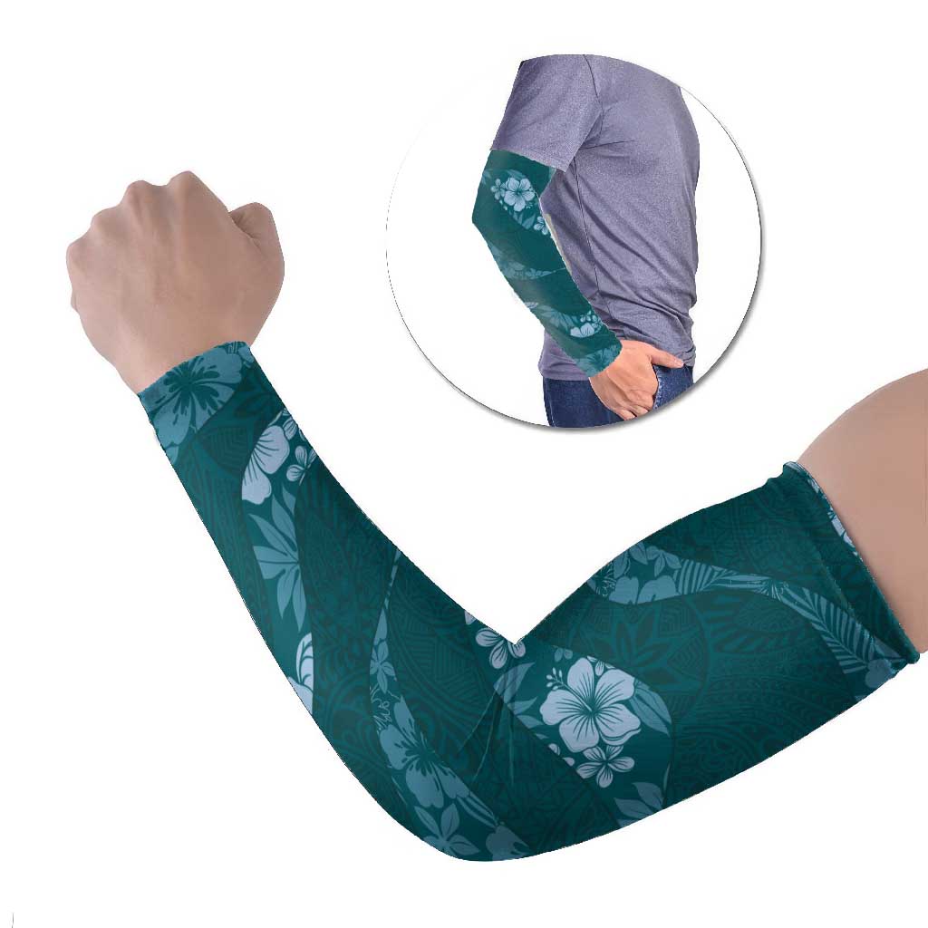Aloha Hawaii Floral Tapa Arm Sleeves Patchwork Teal LT7 Set of 2 Teal - Polynesian Pride