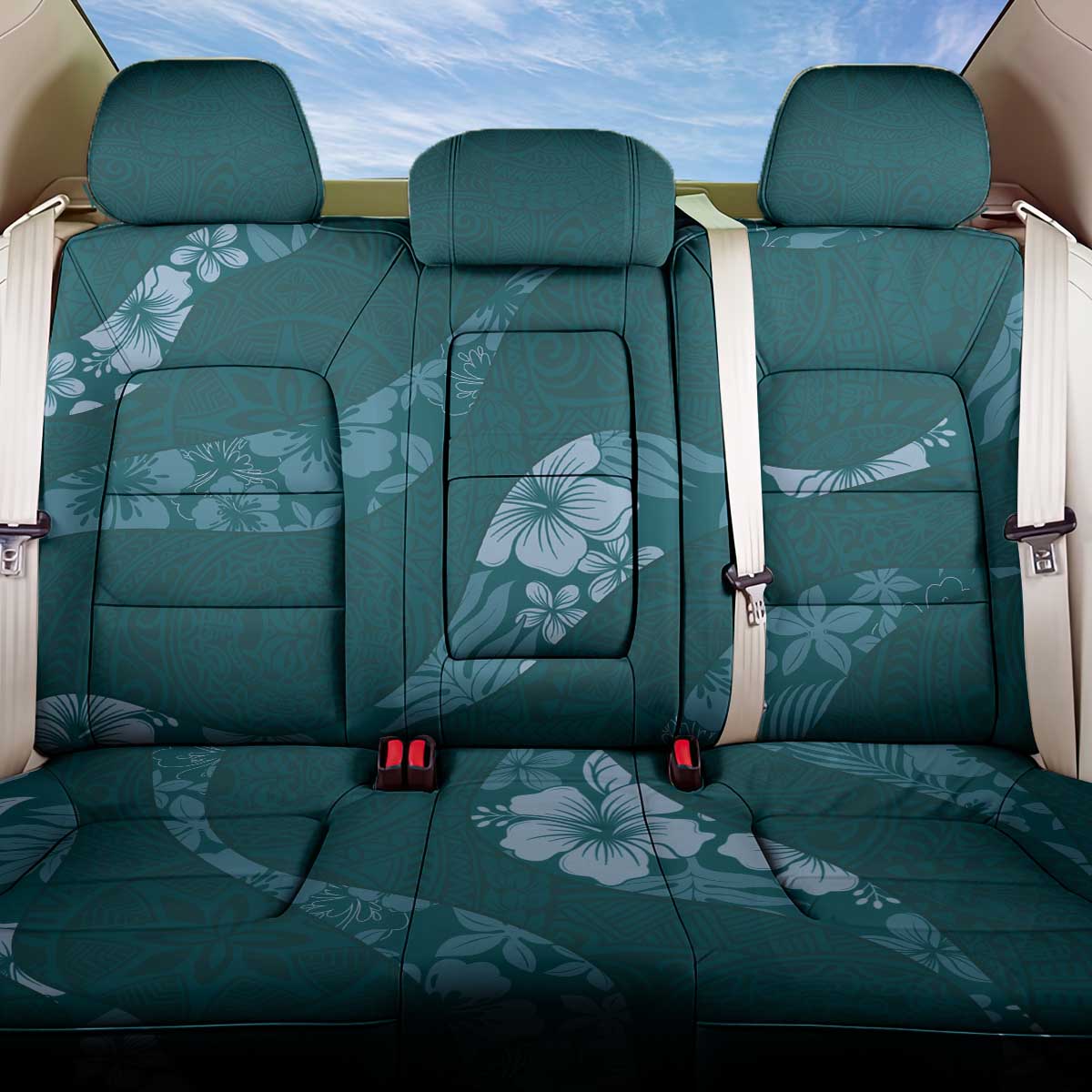 Aloha Hawaii Floral Tapa Back Car Seat Cover Patchwork Teal LT7 One Size Teal - Polynesian Pride