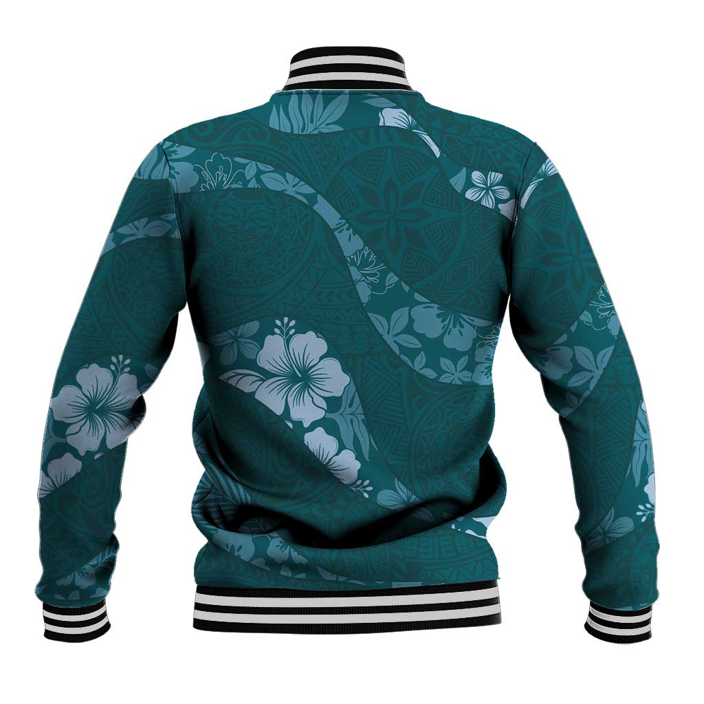 Aloha Hawaii Floral Tapa Baseball Jacket Patchwork Teal LT7 - Polynesian Pride