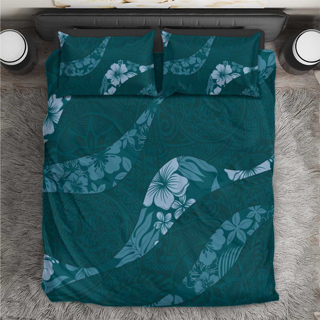 Aloha Hawaii Floral Tapa Bedding Set Patchwork Teal LT7 Teal - Polynesian Pride