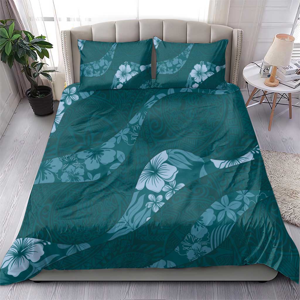 Aloha Hawaii Floral Tapa Bedding Set Patchwork Teal LT7 - Polynesian Pride