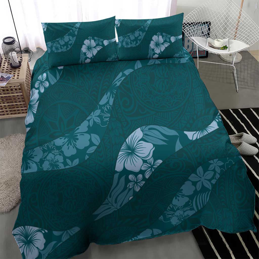 Aloha Hawaii Floral Tapa Bedding Set Patchwork Teal LT7 - Polynesian Pride