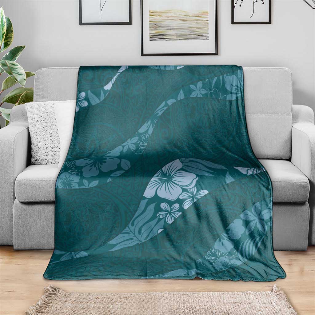 Aloha Hawaii Floral Tapa Blanket Patchwork Teal LT7 - Polynesian Pride