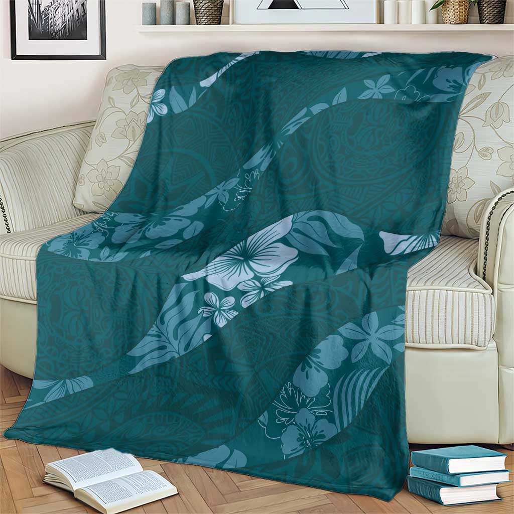 Aloha Hawaii Floral Tapa Blanket Patchwork Teal LT7 - Polynesian Pride