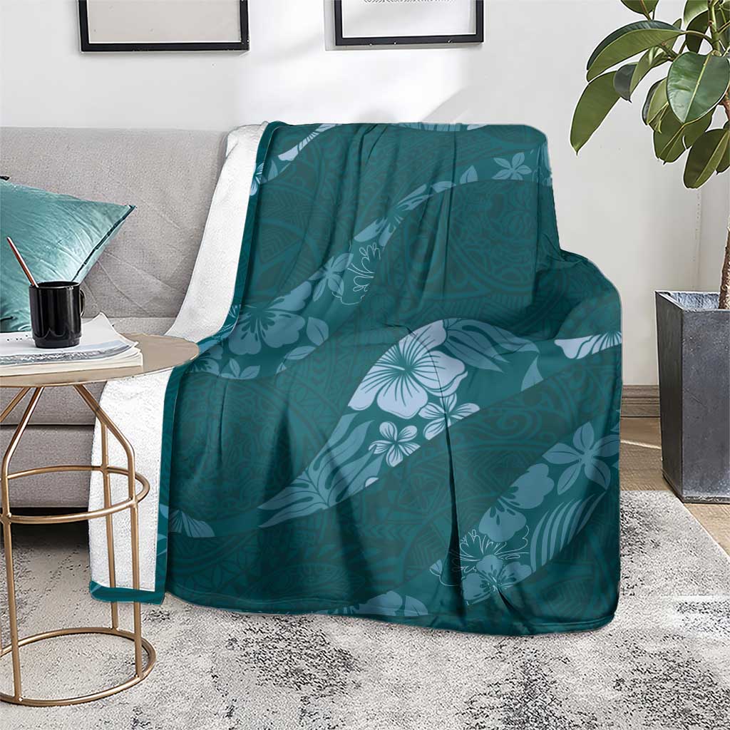 Aloha Hawaii Floral Tapa Blanket Patchwork Teal LT7 - Polynesian Pride