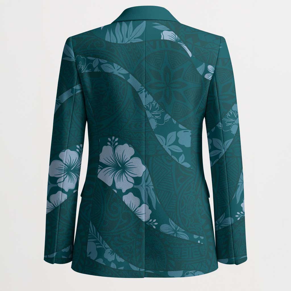 Aloha Hawaii Floral Tapa Blazer Patchwork Teal LT7 - Polynesian Pride