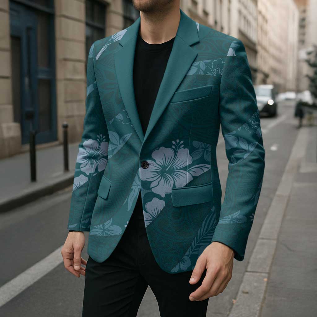 Aloha Hawaii Floral Tapa Blazer Patchwork Teal LT7 - Polynesian Pride