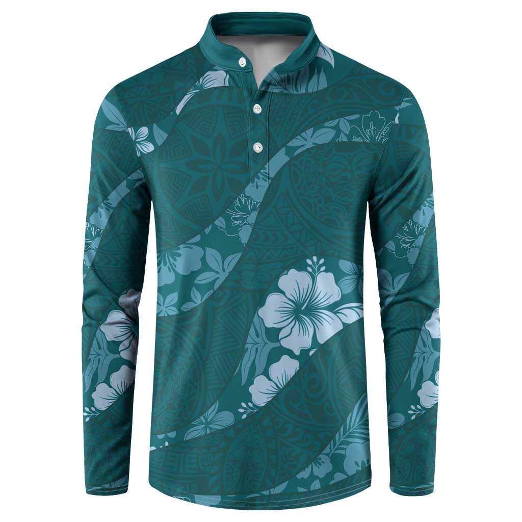 Aloha Hawaii Floral Tapa Button Sweatshirt Patchwork Teal LT7 Teal - Polynesian Pride
