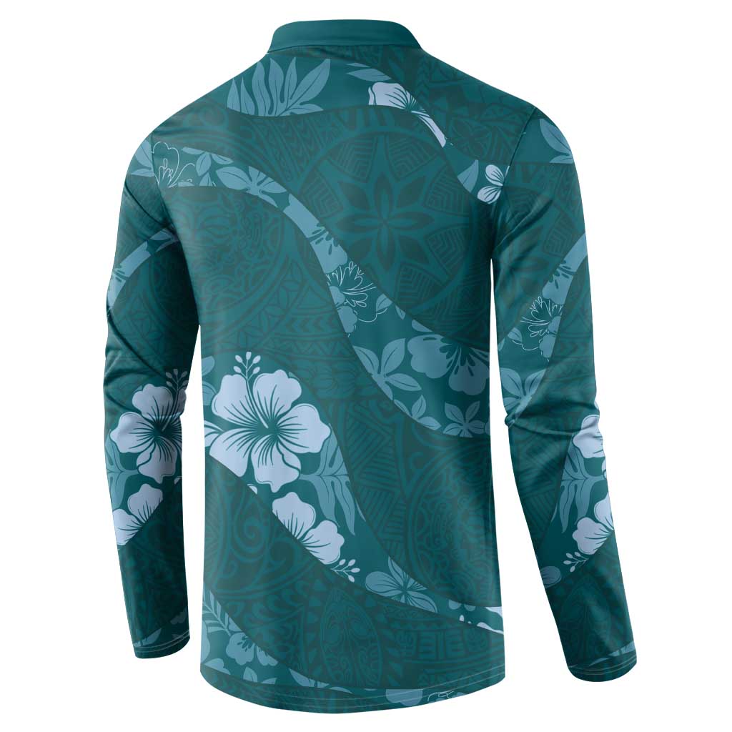 Aloha Hawaii Floral Tapa Button Sweatshirt Patchwork Teal LT7 - Polynesian Pride