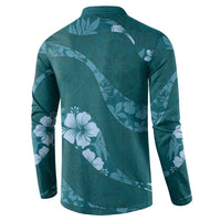Aloha Hawaii Floral Tapa Button Sweatshirt Patchwork Teal LT7 - Polynesian Pride