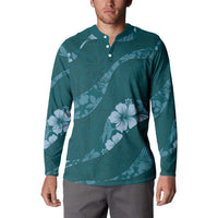 Aloha Hawaii Floral Tapa Button Sweatshirt Patchwork Teal LT7 - Polynesian Pride