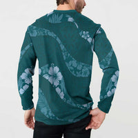 Aloha Hawaii Floral Tapa Button Sweatshirt Patchwork Teal LT7 - Polynesian Pride