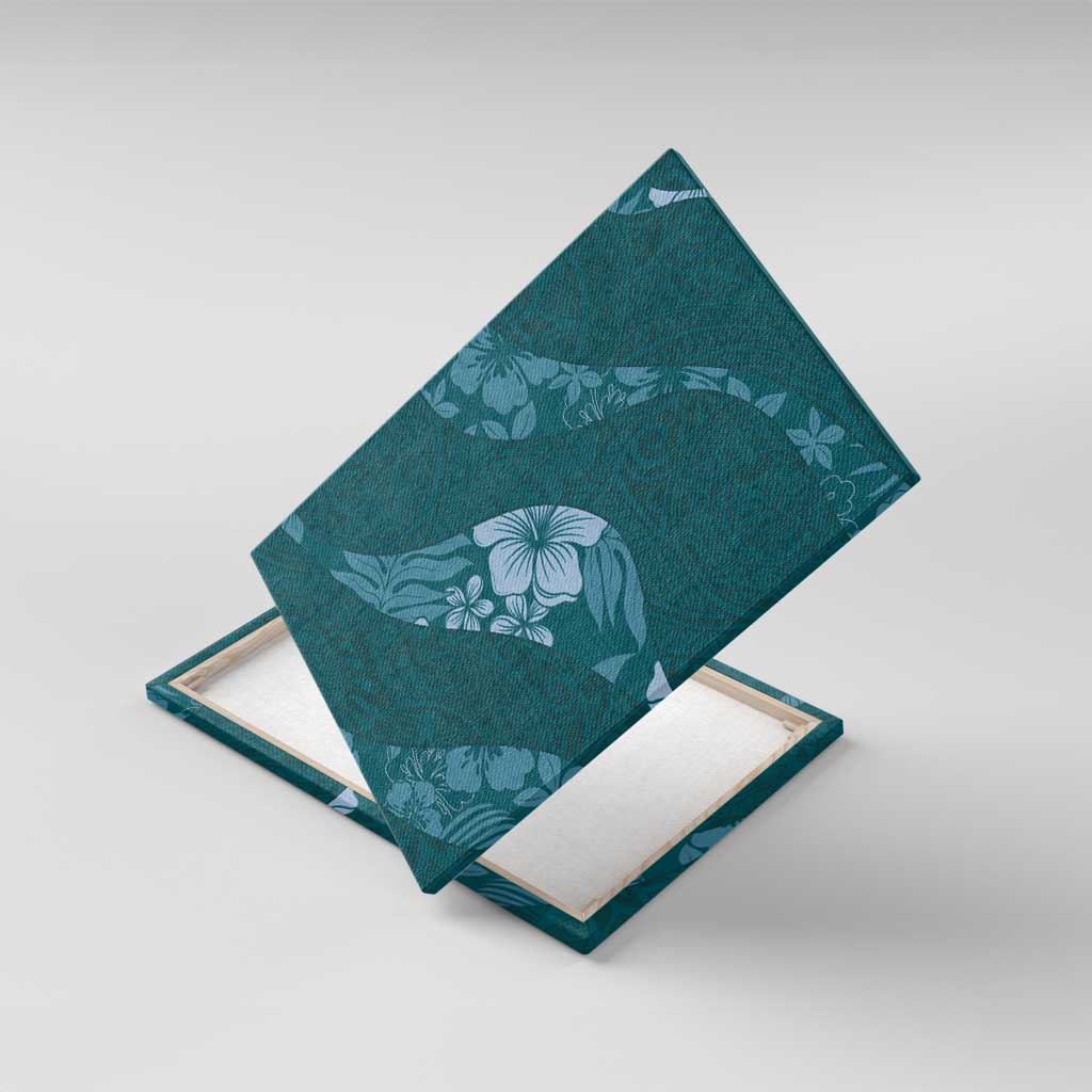 Aloha Hawaii Floral Tapa Canvas Wall Art Patchwork Teal LT7 With Frame Teal - Polynesian Pride