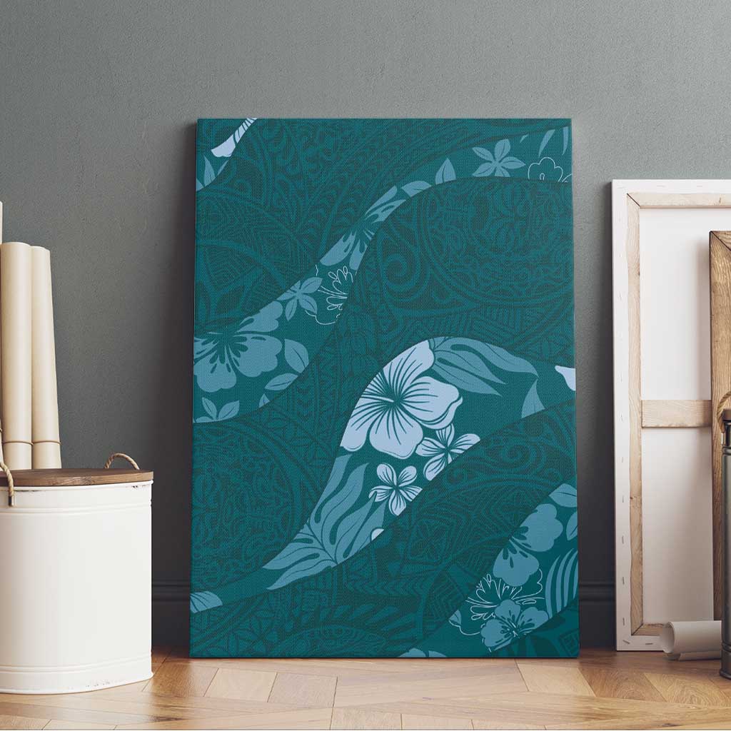 Aloha Hawaii Floral Tapa Canvas Wall Art Patchwork Teal LT7 - Polynesian Pride