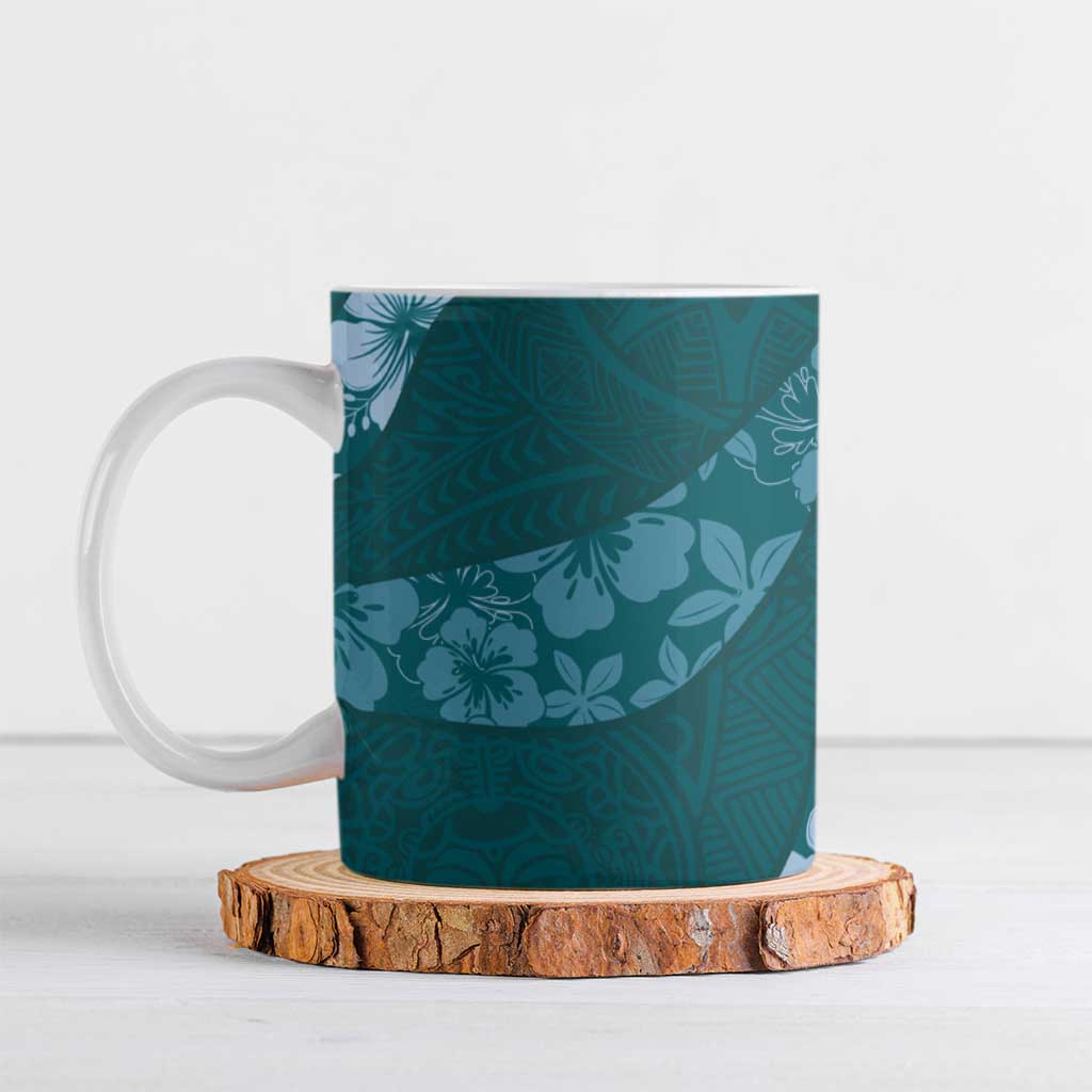 Aloha Hawaii Floral Tapa Ceramic Mug Patchwork Teal LT7 Teal - Polynesian Pride