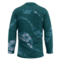 Aloha Hawaii Floral Tapa Hockey Jersey Patchwork Teal LT7 - Polynesian Pride