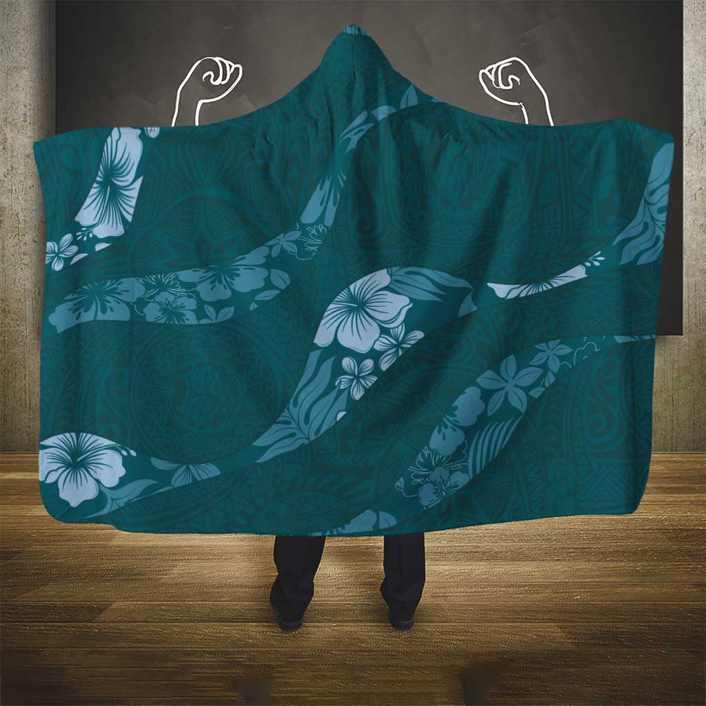 Aloha Hawaii Floral Tapa Hooded Blanket Patchwork Teal LT7 - Polynesian Pride