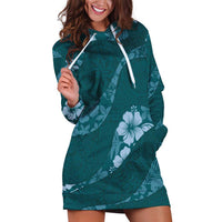 Aloha Hawaii Floral Tapa Hoodie Dress Patchwork Teal LT7 Teal - Polynesian Pride