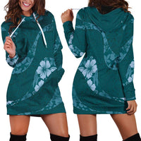 Aloha Hawaii Floral Tapa Hoodie Dress Patchwork Teal LT7 - Polynesian Pride