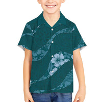Aloha Hawaii Floral Tapa Kid Hawaiian Shirt Patchwork Teal LT7 Kid Teal - Polynesian Pride