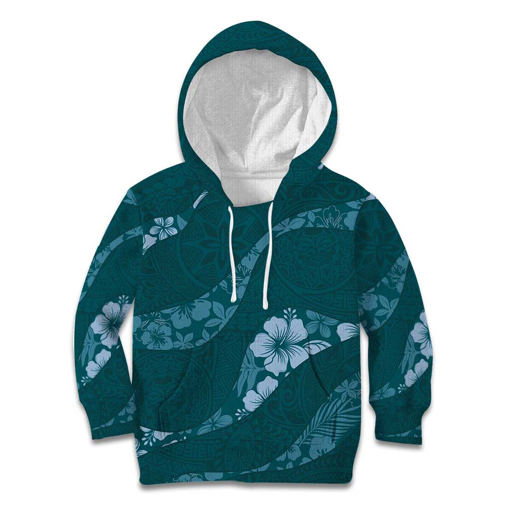 Aloha Hawaii Floral Tapa Kid Hoodie Patchwork Teal LT7 Hoodie Teal - Polynesian Pride