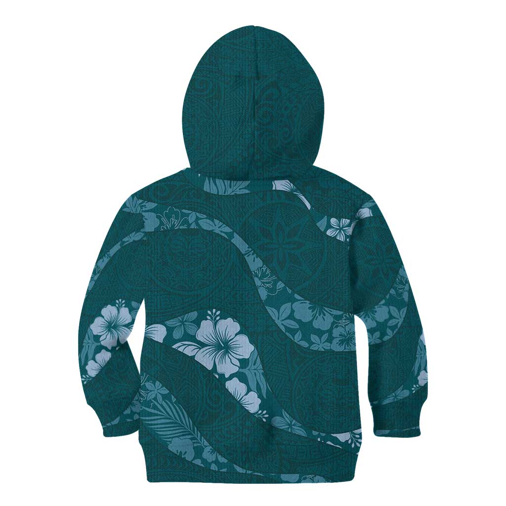 Aloha Hawaii Floral Tapa Kid Hoodie Patchwork Teal LT7 - Polynesian Pride
