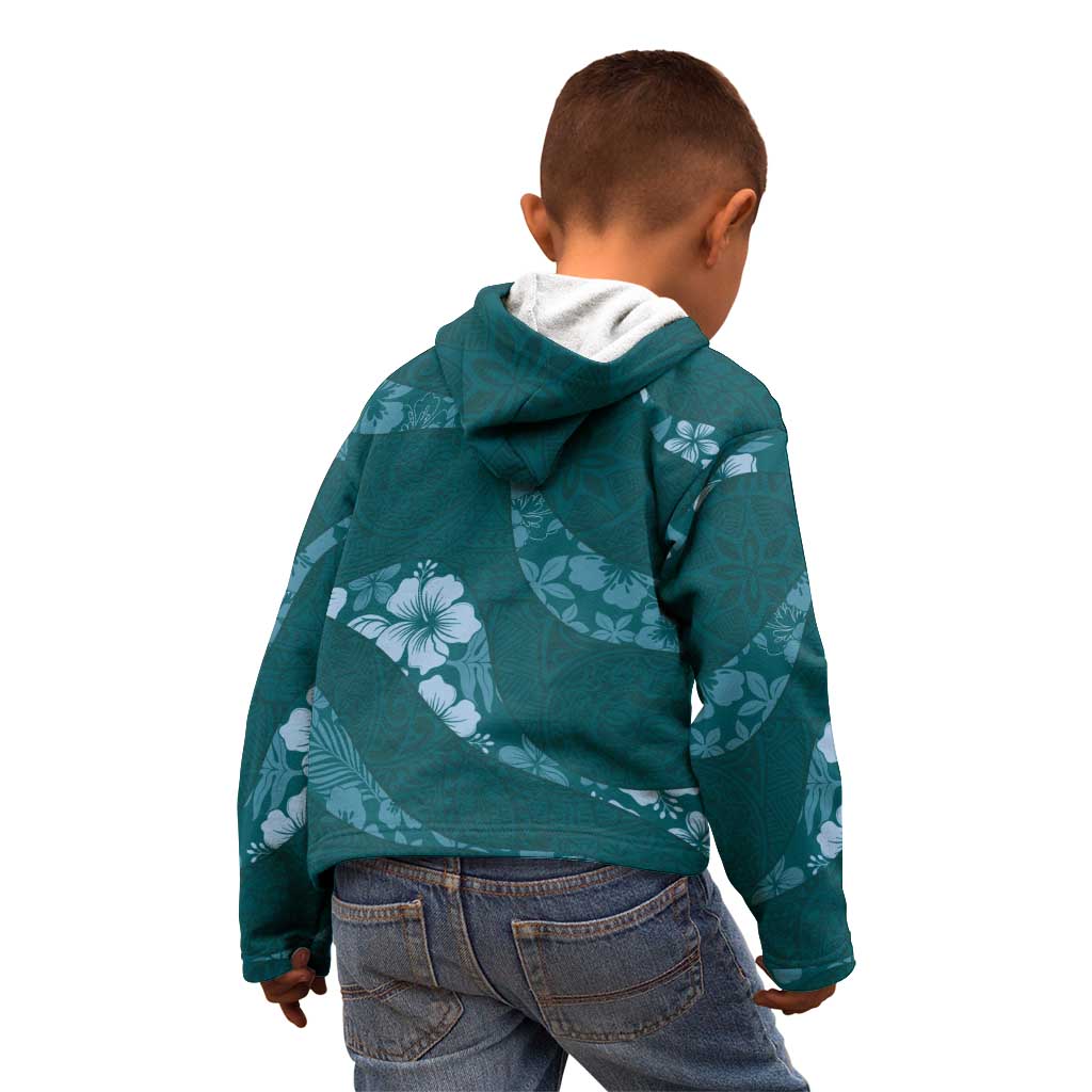 Aloha Hawaii Floral Tapa Kid Hoodie Patchwork Teal LT7 - Polynesian Pride