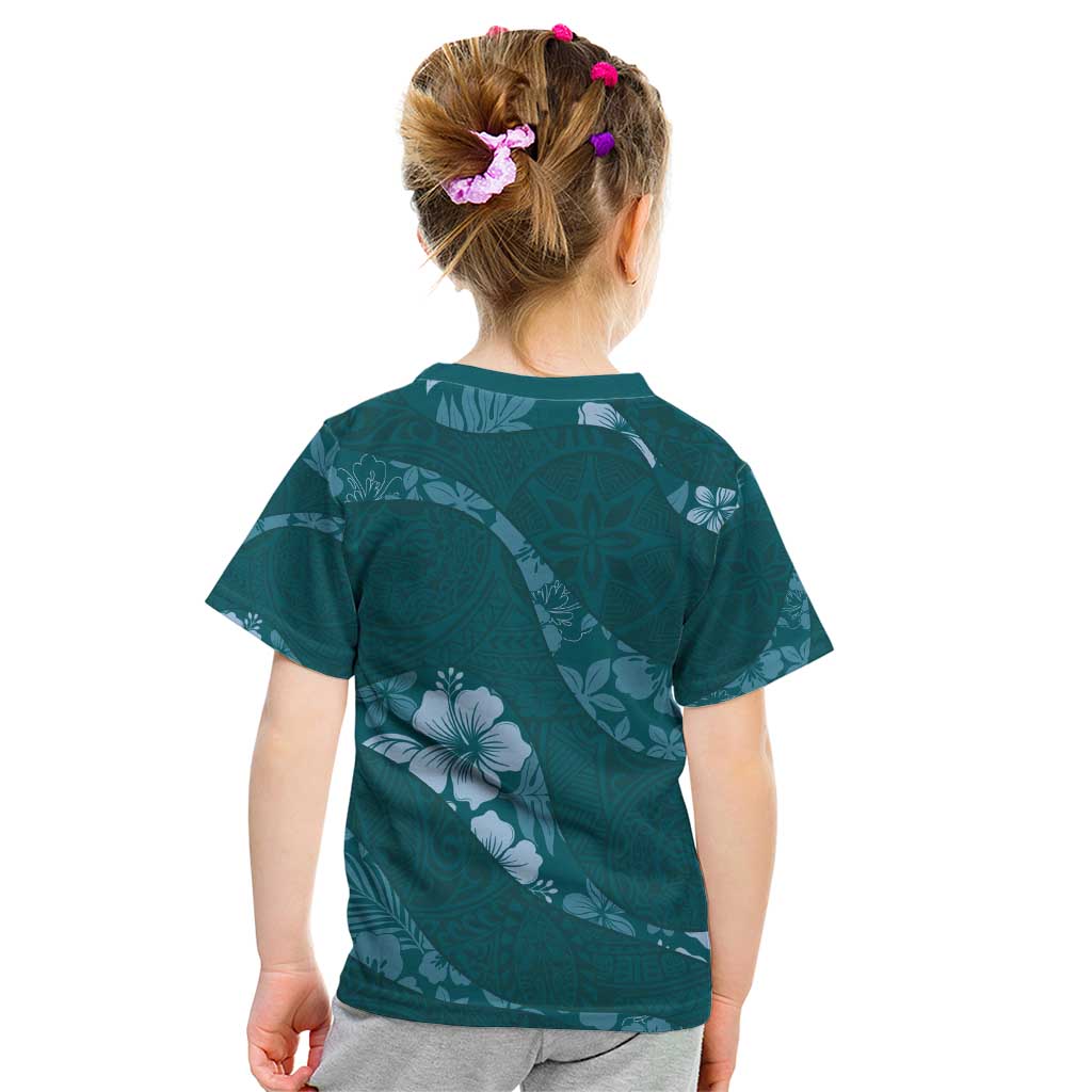Aloha Hawaii Floral Tapa Kid T Shirt Patchwork Teal LT7 - Polynesian Pride