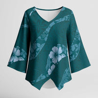 Aloha Hawaii Floral Tapa Kimono Sleeve Blouse Patchwork Teal LT7 Female Teal - Polynesian Pride