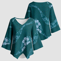 Aloha Hawaii Floral Tapa Kimono Sleeve Blouse Patchwork Teal LT7 - Polynesian Pride