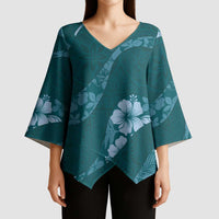 Aloha Hawaii Floral Tapa Kimono Sleeve Blouse Patchwork Teal LT7 - Polynesian Pride