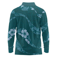 Aloha Hawaii Floral Tapa Long Sleeve Polo Shirt Patchwork Teal LT7 - Polynesian Pride