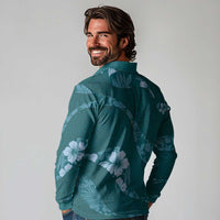 Aloha Hawaii Floral Tapa Long Sleeve Polo Shirt Patchwork Teal LT7 - Polynesian Pride