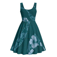 Aloha Hawaii Floral Tapa Midi Dress Patchwork Teal LT7 - Polynesian Pride