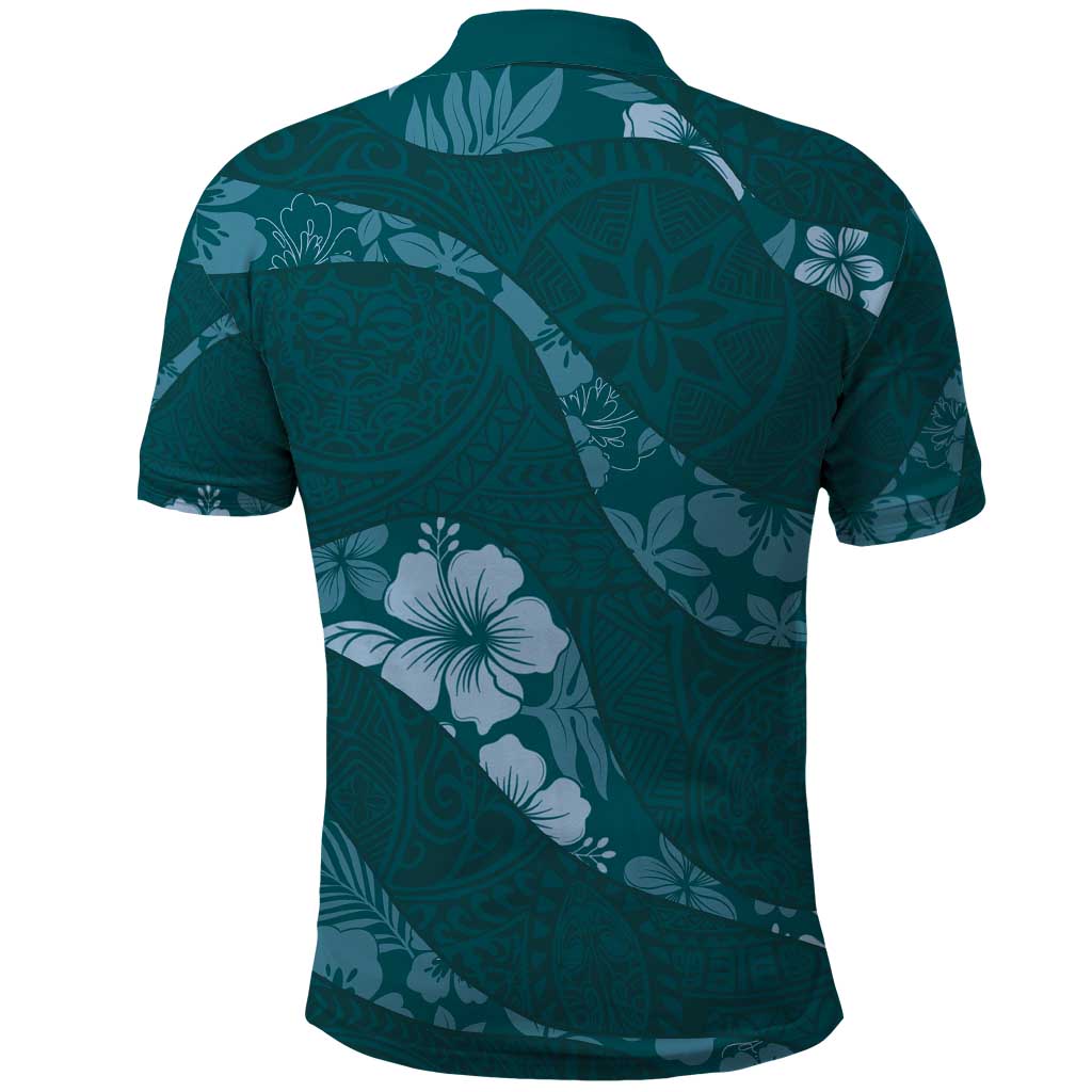 Aloha Hawaii Floral Tapa Polo Shirt Patchwork Teal LT7 - Polynesian Pride