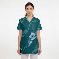 Aloha Hawaii Floral Tapa Scrub Top Patchwork Teal LT7 - Polynesian Pride