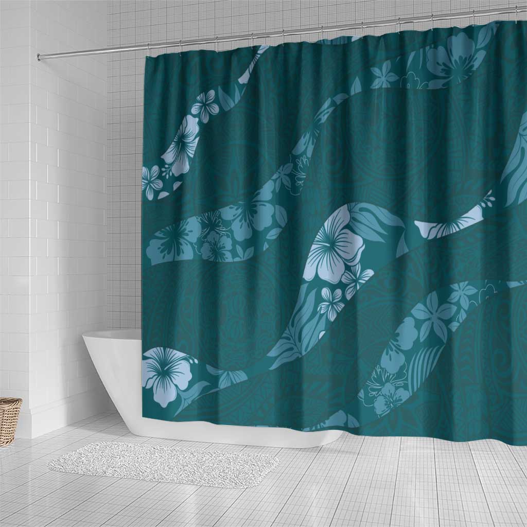 Aloha Hawaii Floral Tapa Shower Curtain Patchwork Teal LT7 - Polynesian Pride