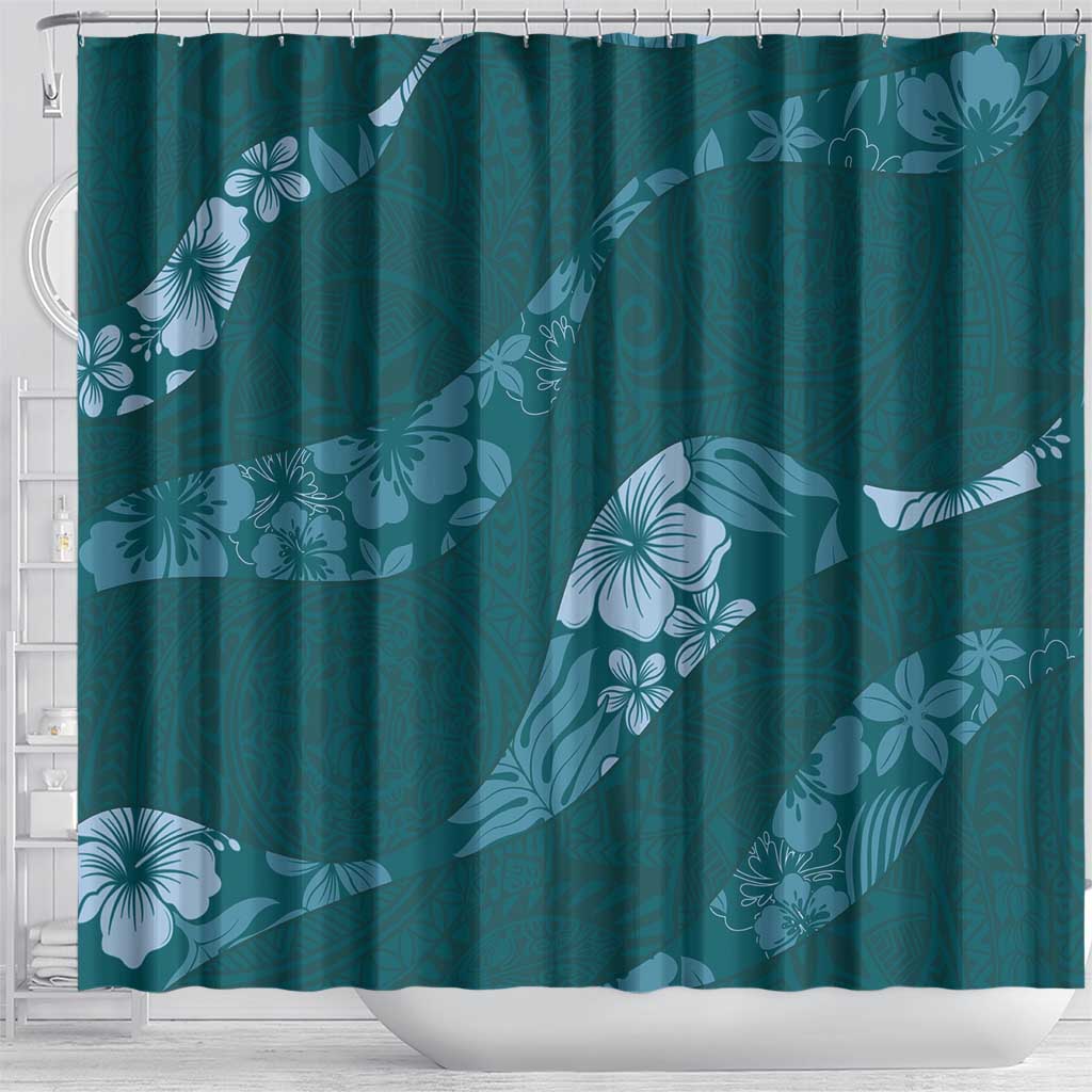 Aloha Hawaii Floral Tapa Shower Curtain Patchwork Teal LT7 - Polynesian Pride