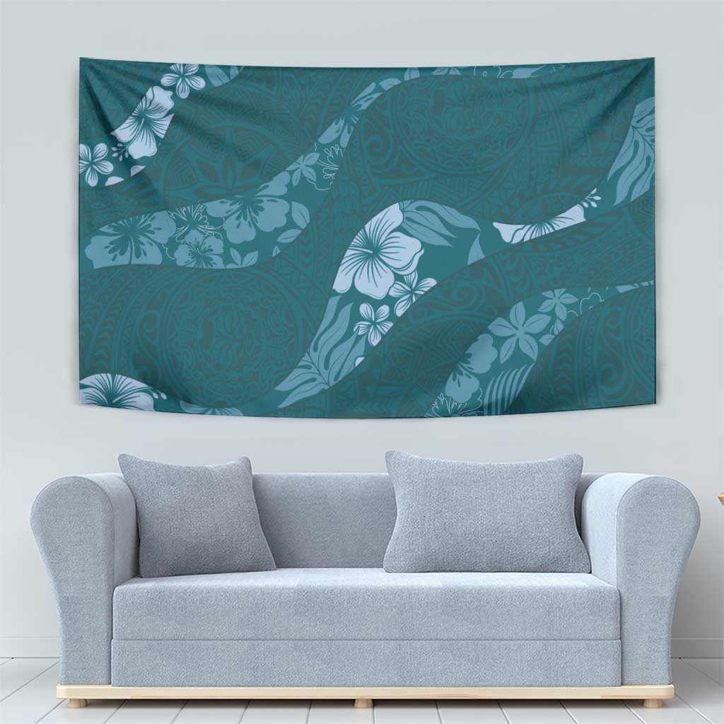 Aloha Hawaii Floral Tapa Tapestry Patchwork Teal LT7 - Polynesian Pride