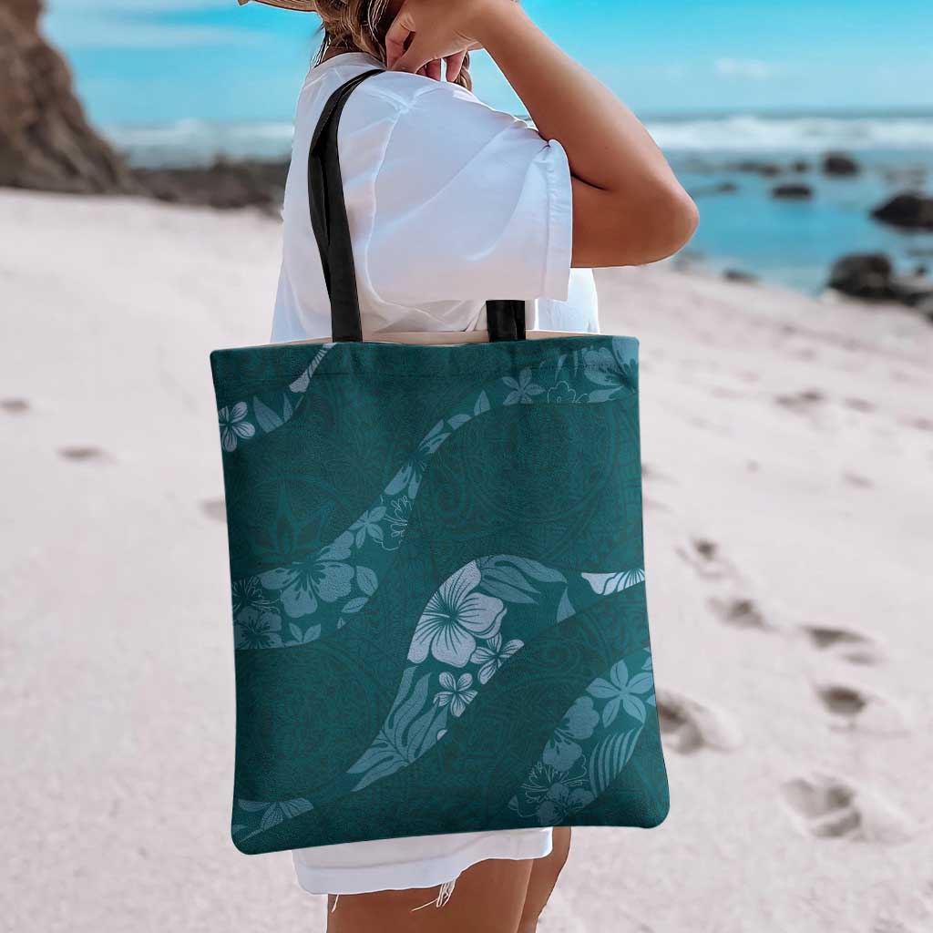 Aloha Hawaii Floral Tapa Tote Bag Patchwork Teal LT7 - Polynesian Pride