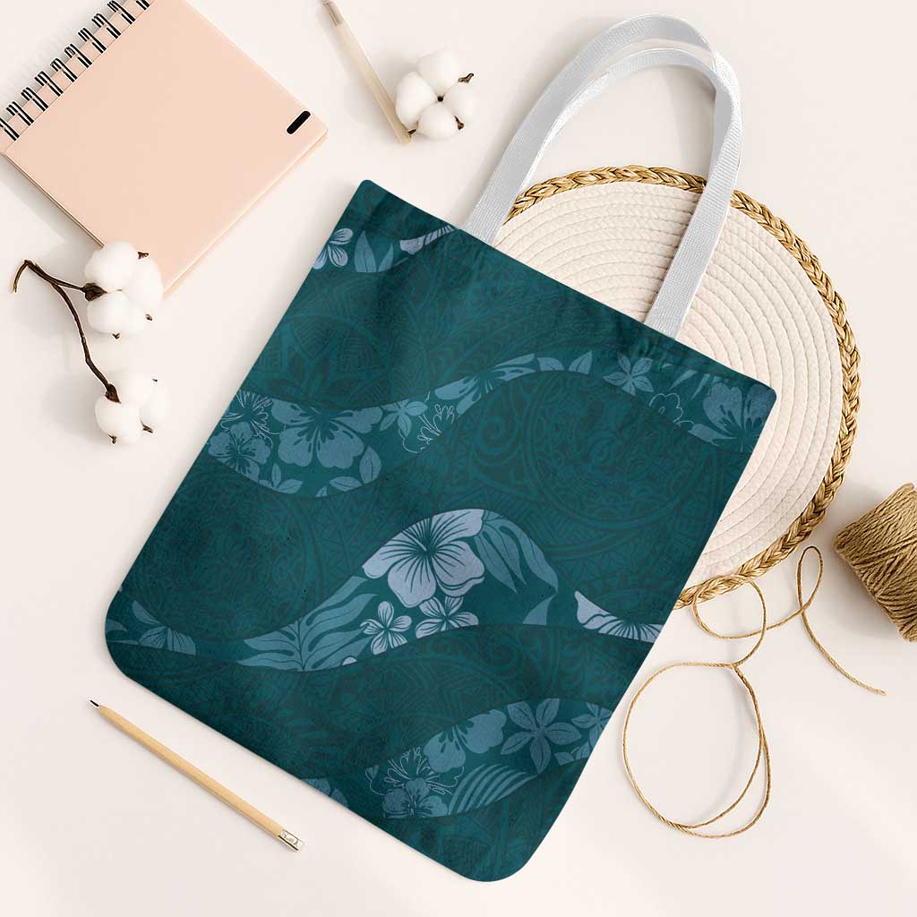 Aloha Hawaii Floral Tapa Tote Bag Patchwork Teal LT7 White Strap One Size Teal - Polynesian Pride