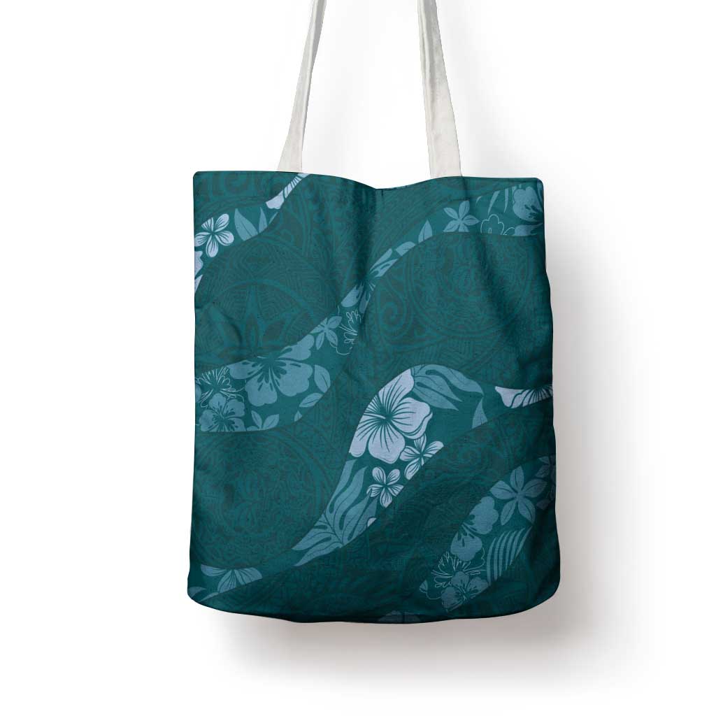 Aloha Hawaii Floral Tapa Tote Bag Patchwork Teal LT7 - Polynesian Pride