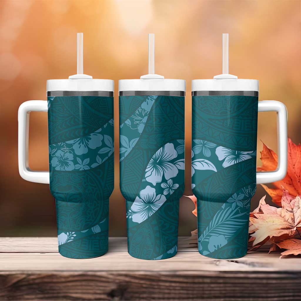 Aloha Hawaii Floral Tapa Tumbler With Handle Patchwork Teal LT7 - Polynesian Pride