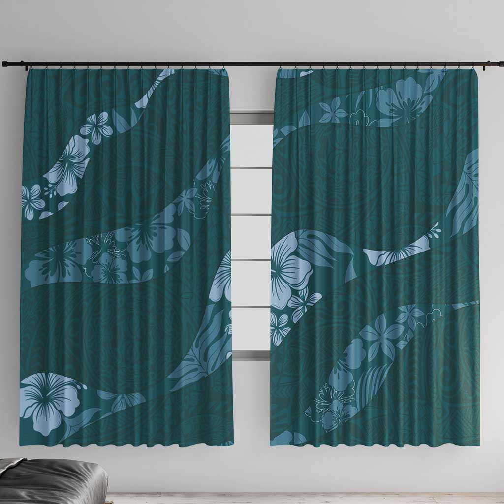 Aloha Hawaii Floral Tapa Window Curtain Patchwork Teal LT7 With Hooks Teal - Polynesian Pride
